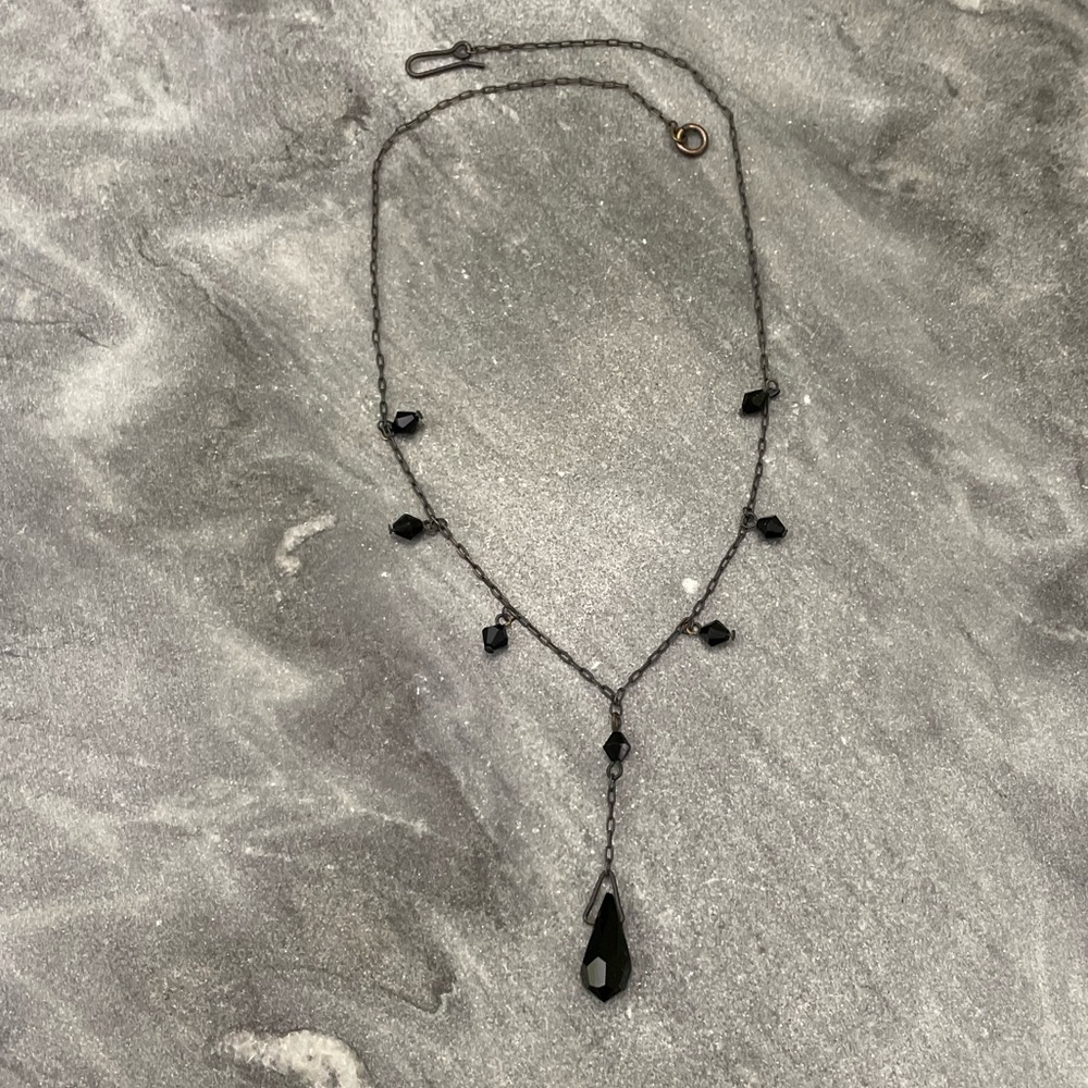 Vintage Black Glass Gothic Teardrop Lariat Necklace